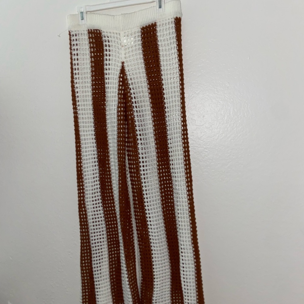 Super cute striped knitted pants brown and white crocheted jeans going out vibes - Picture 7 of 9